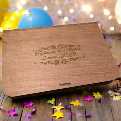 boîtier photo de mariage personnalisé en bois – gravure noms & date, format 10×15 avec compartiment clé usb – 150×206×21 mm – cadeau & photographe pro boîtier photo de mariage personnalisé en bois – gravure noms & date, format 10×15 avec compartiment clé usb – 150×206×21 mm – cadeau & photographe pro