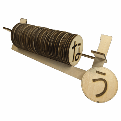 lot de 46 jetons hiragana gravés + chevalet — Ø30 mm, ctp 1,5 mm